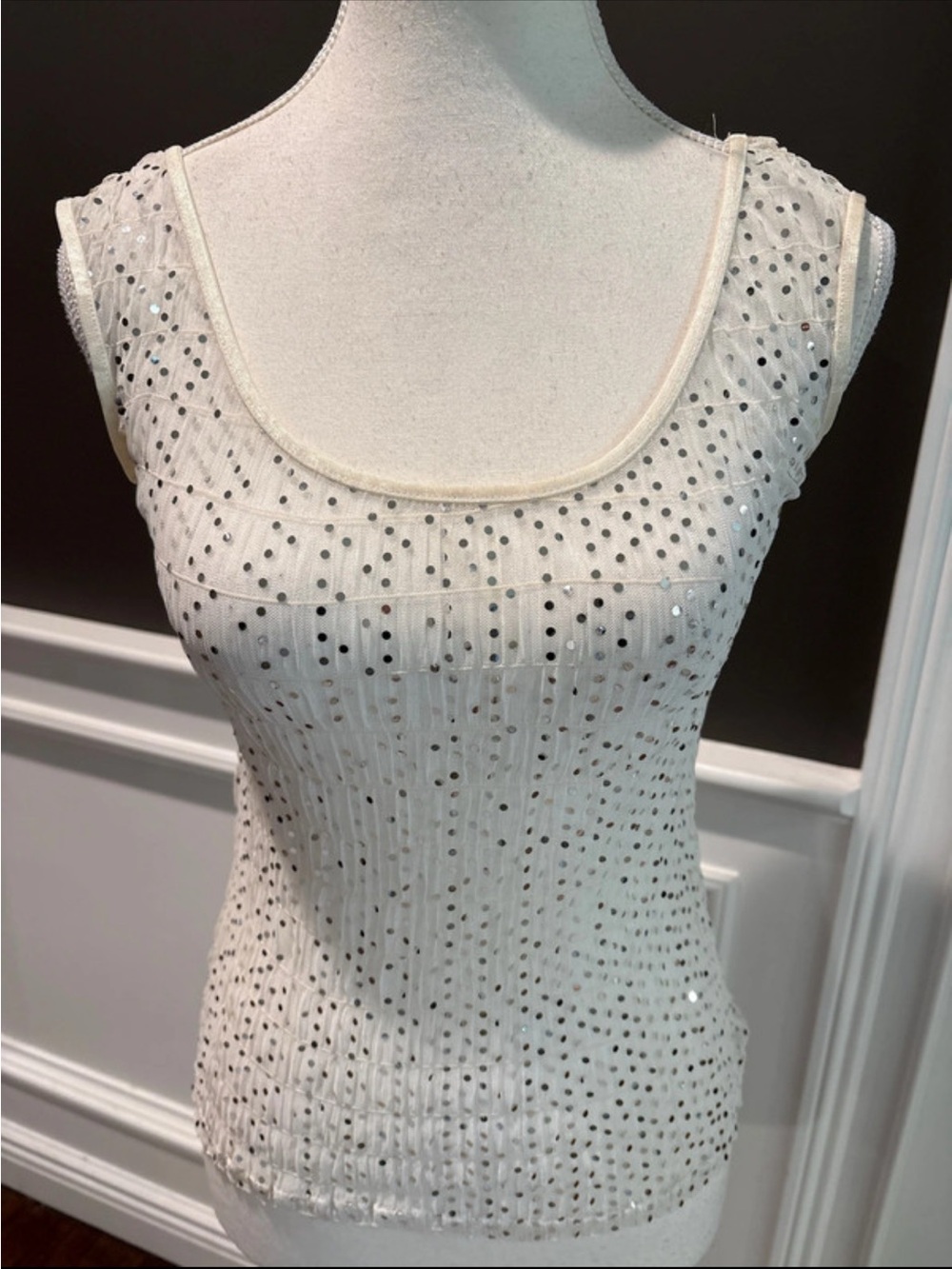 The Limited Cream Sequin Scoop Neck Tank